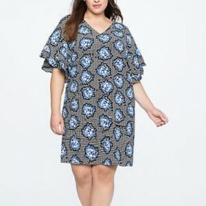 Eloquii easy going Workplace Siren floral short ruffle sleeve dress NWT size 14